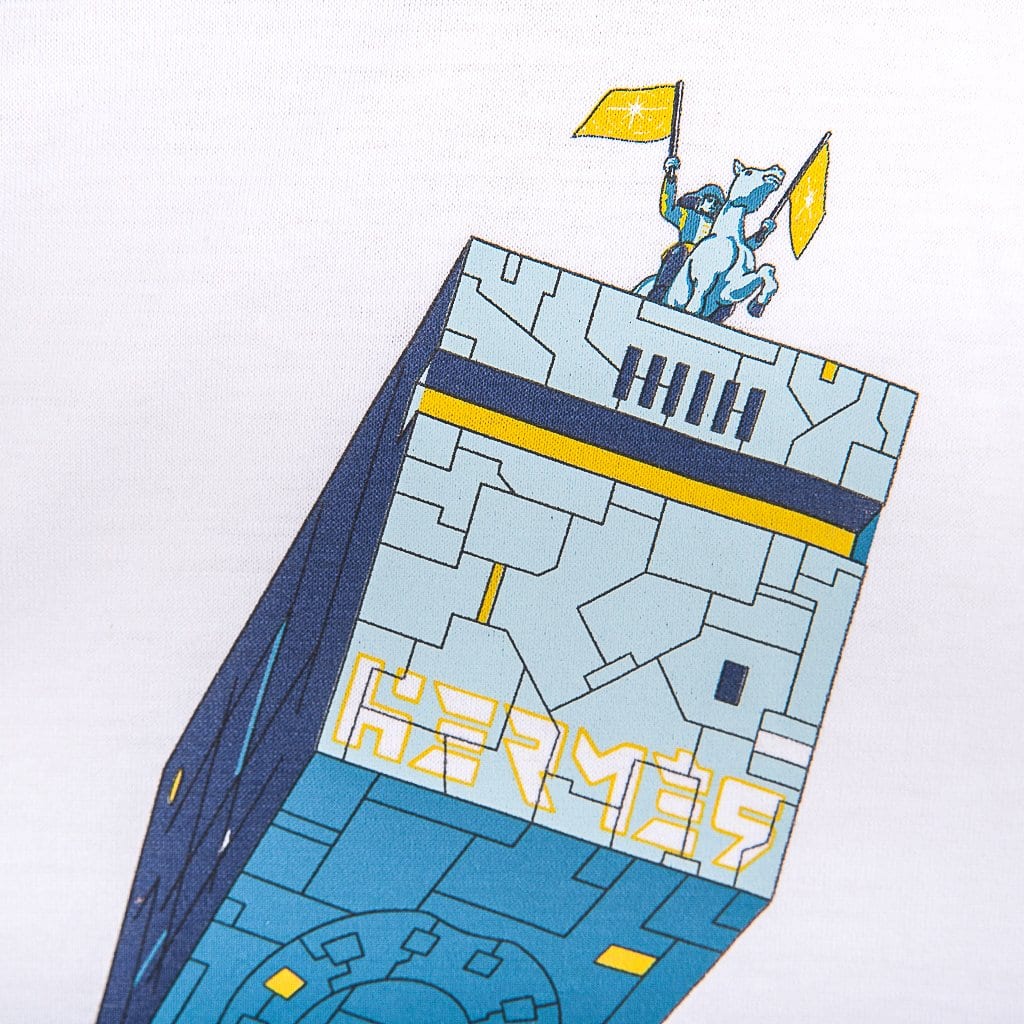 Hermes Men's T-Shirt Odyssee Blanc w/ Blue Design Cotton L New w