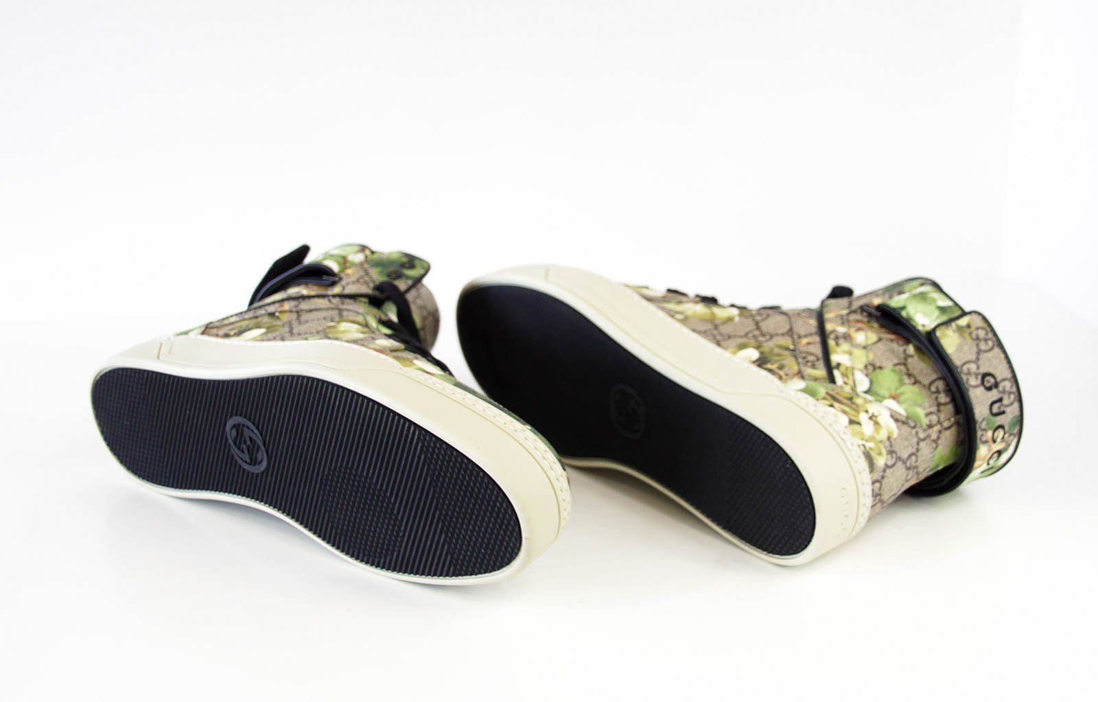 GUCCI 花柄 ハイヒール　ブルーム　グリーン　38 Gucci Men's Blooms Monogram Canvas Blooms High Top Sneaker 9 G