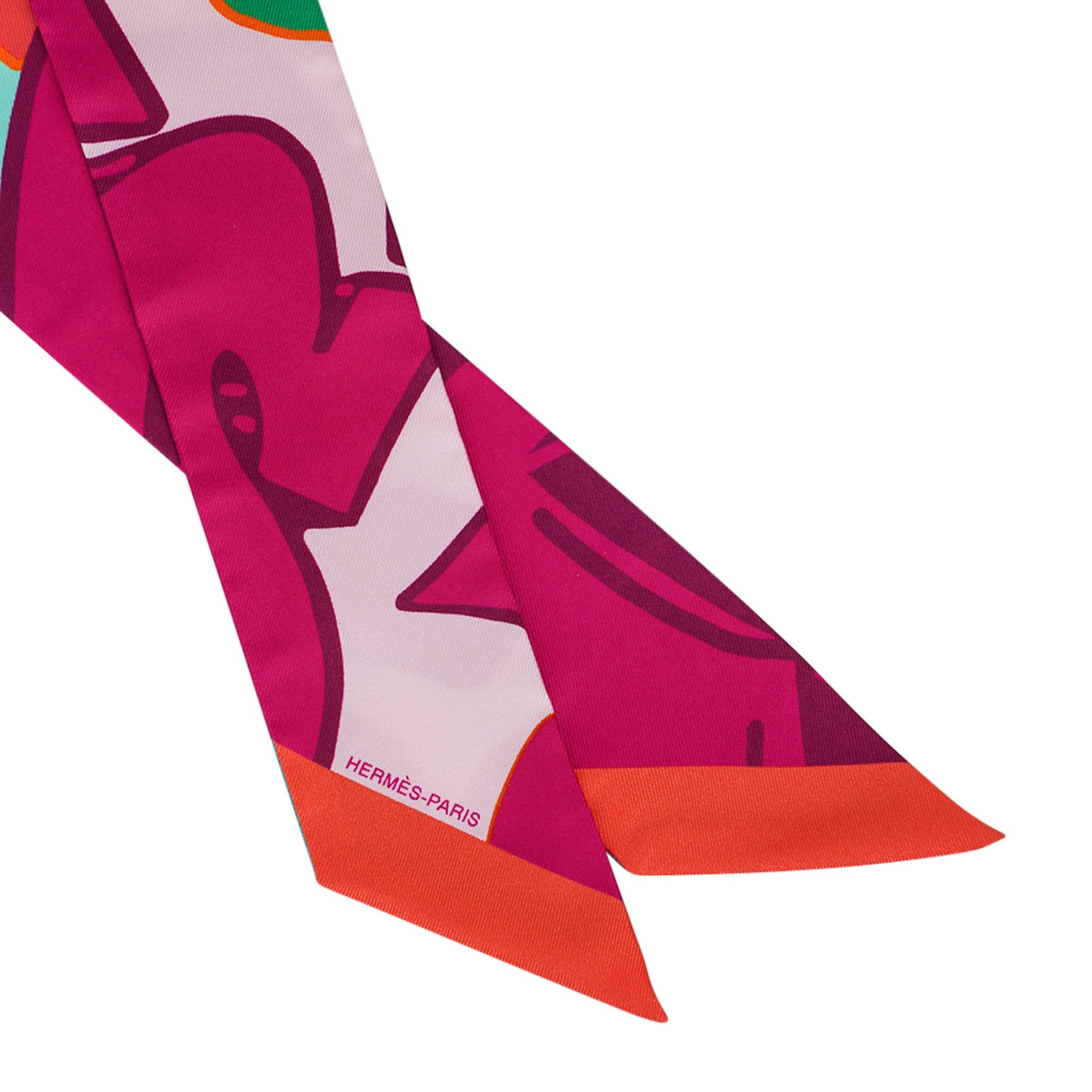 Hermès Twilly Graff Graffiti By Kongo Fuchsia / Orange/ Vert Set