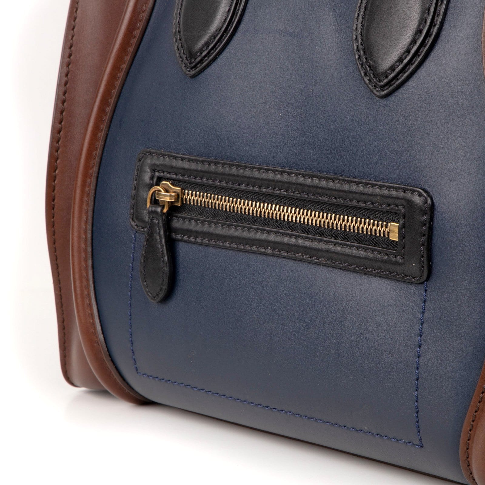 CELINE ショルダーバッグ ネイビー/ブラウン Celine Bag Phantom Medium Luggage Tote Tri Colour Navy Brown Black