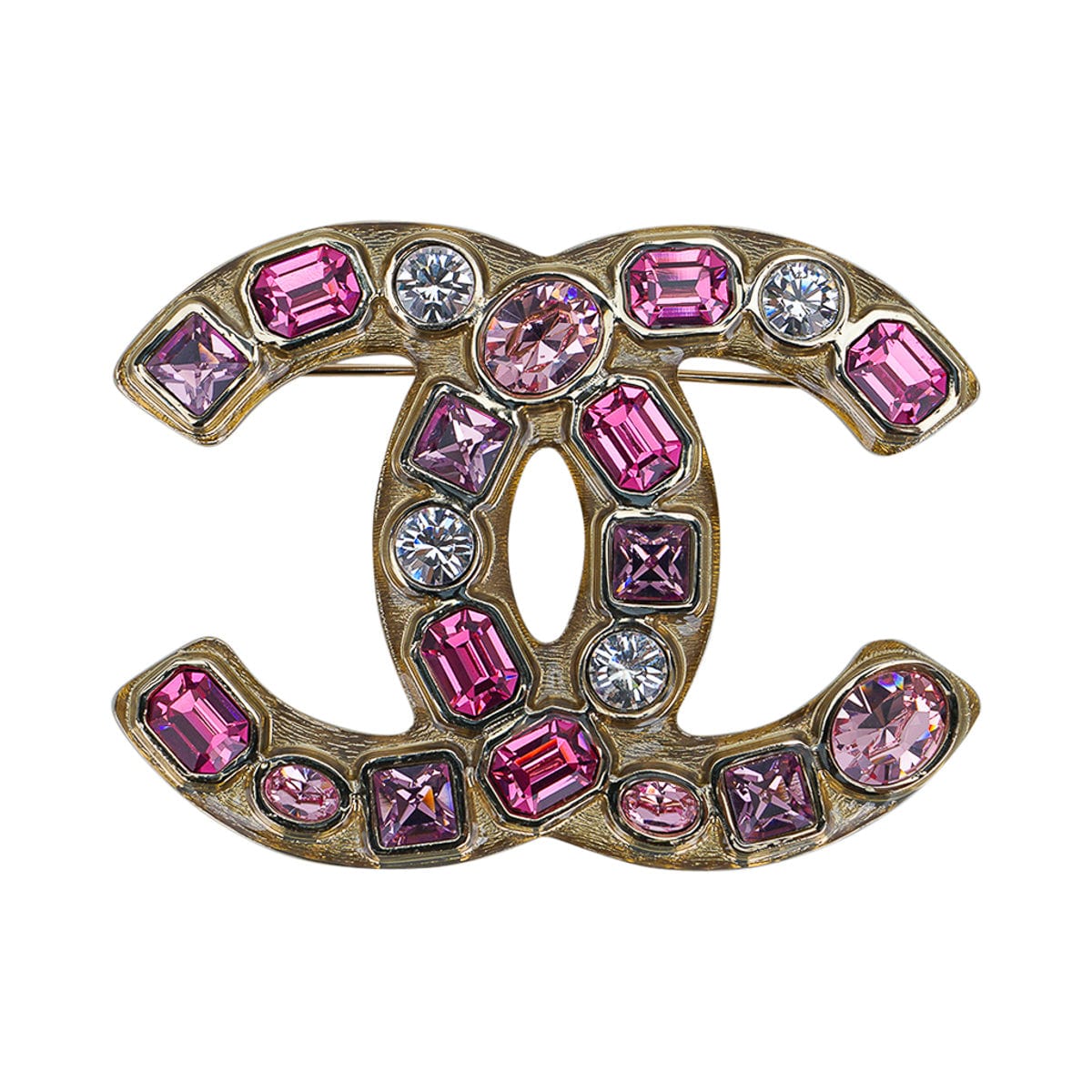 Chanel CC Brooch Diamante Pink, Lavender, & Clear | Mightychic