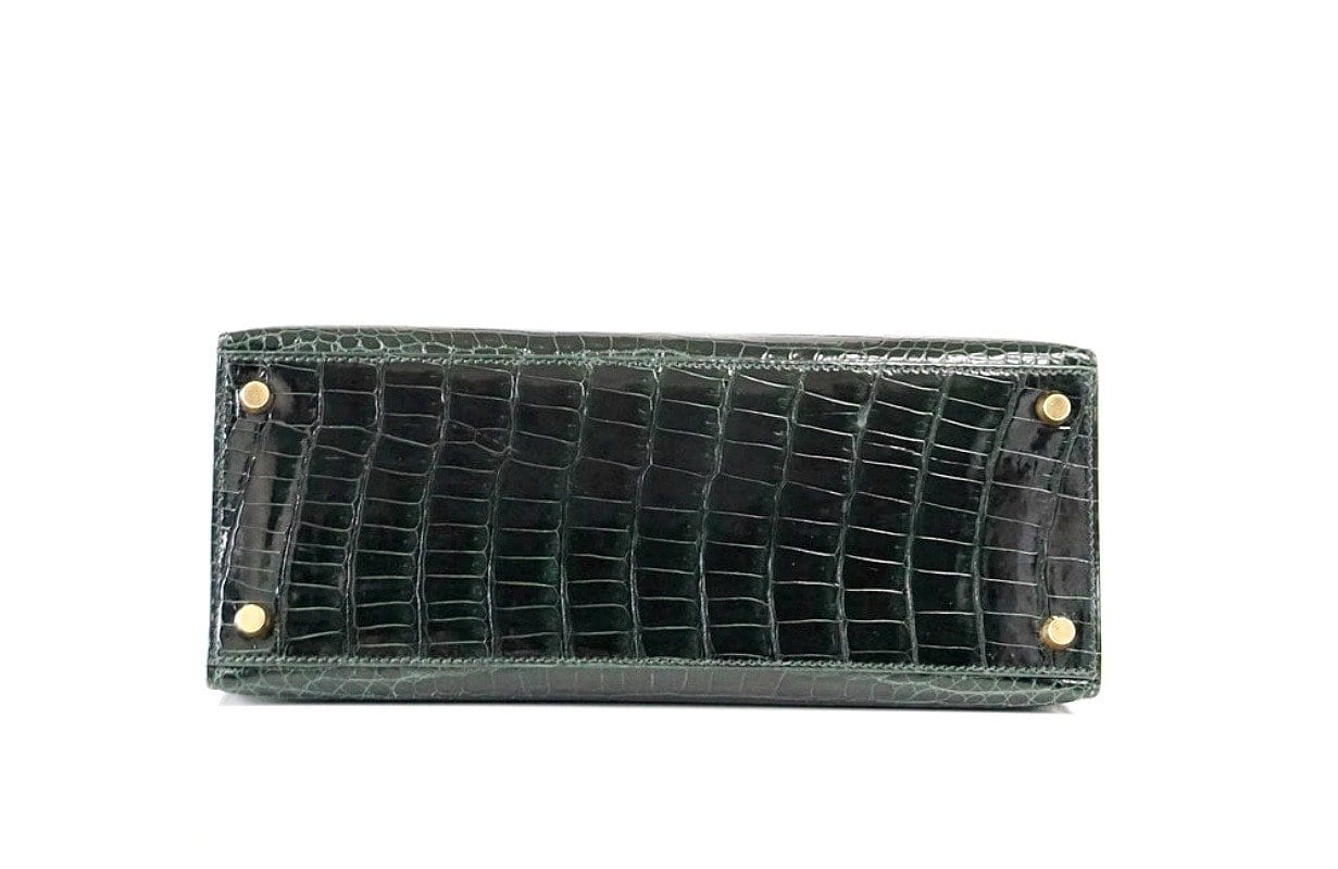HERMES ダークグリーン ケース Hermès 28cm Kelly Sellier HSS Emerald Shiny Porosus Crocodile