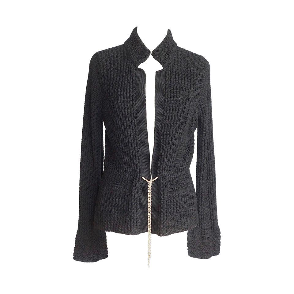 Chanel 11P Jacket Cardigan Sweater Superb Knit Black Chain