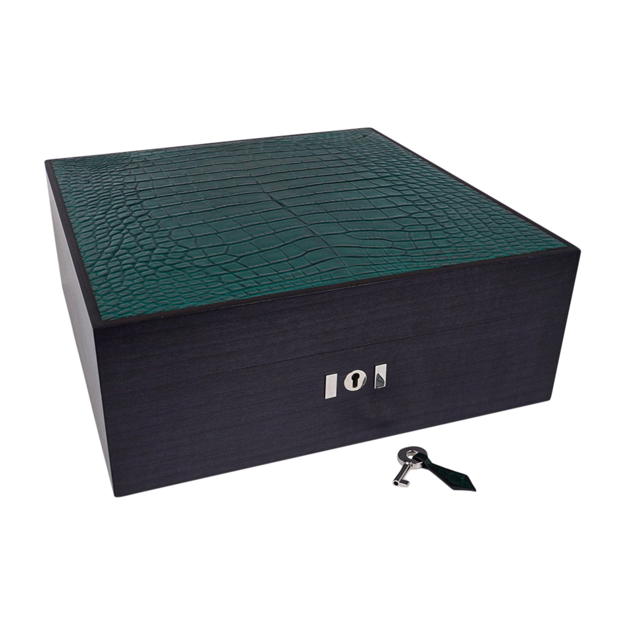 Hermes Watch Box Vert Titien Matte Alligator Lid Sycamore Wood