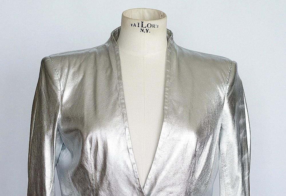 Pierre Balmain Silver Leather Jacket – Brilliant Ice Silver