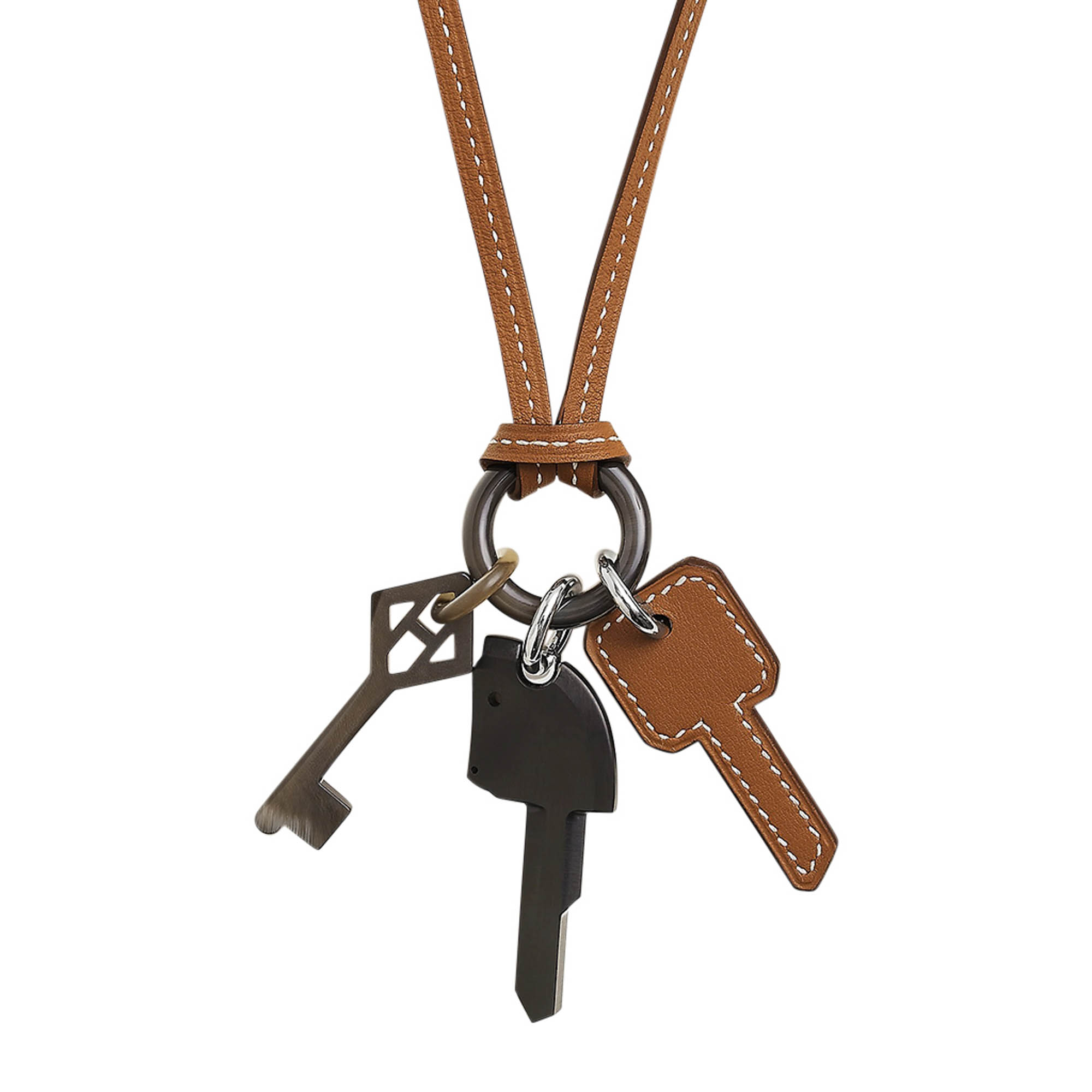 Hermès Clés Long Necklace Horn So Black Swift Leather | Mightychic