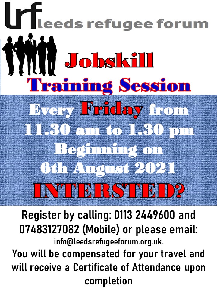 Jobskill Training every Friday 1130 130pm starts 6th August 2021