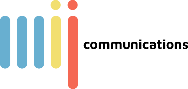 MIJ Communications logo with full text in black