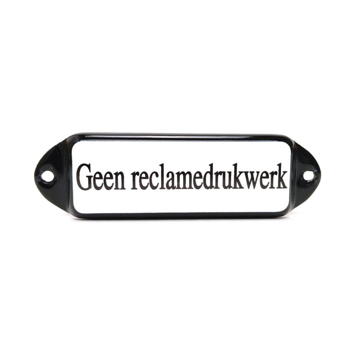 Emaille tekstbord Geen reclamedrukwerk