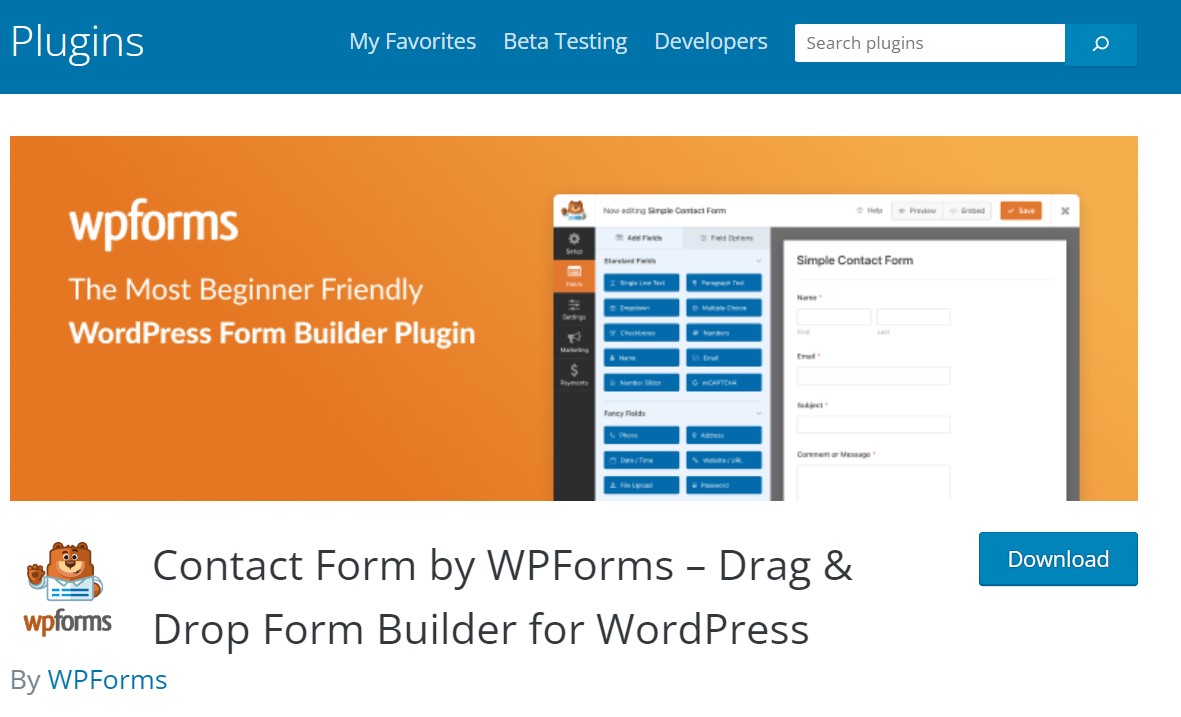 WPFORMS plug in page