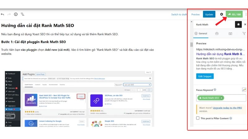Hướng dẫn sử dụng Rank Math SEO chi tiết cài đặt từng bước 2022 26 Khung Rank Math bên góc phải khung soạn thảo