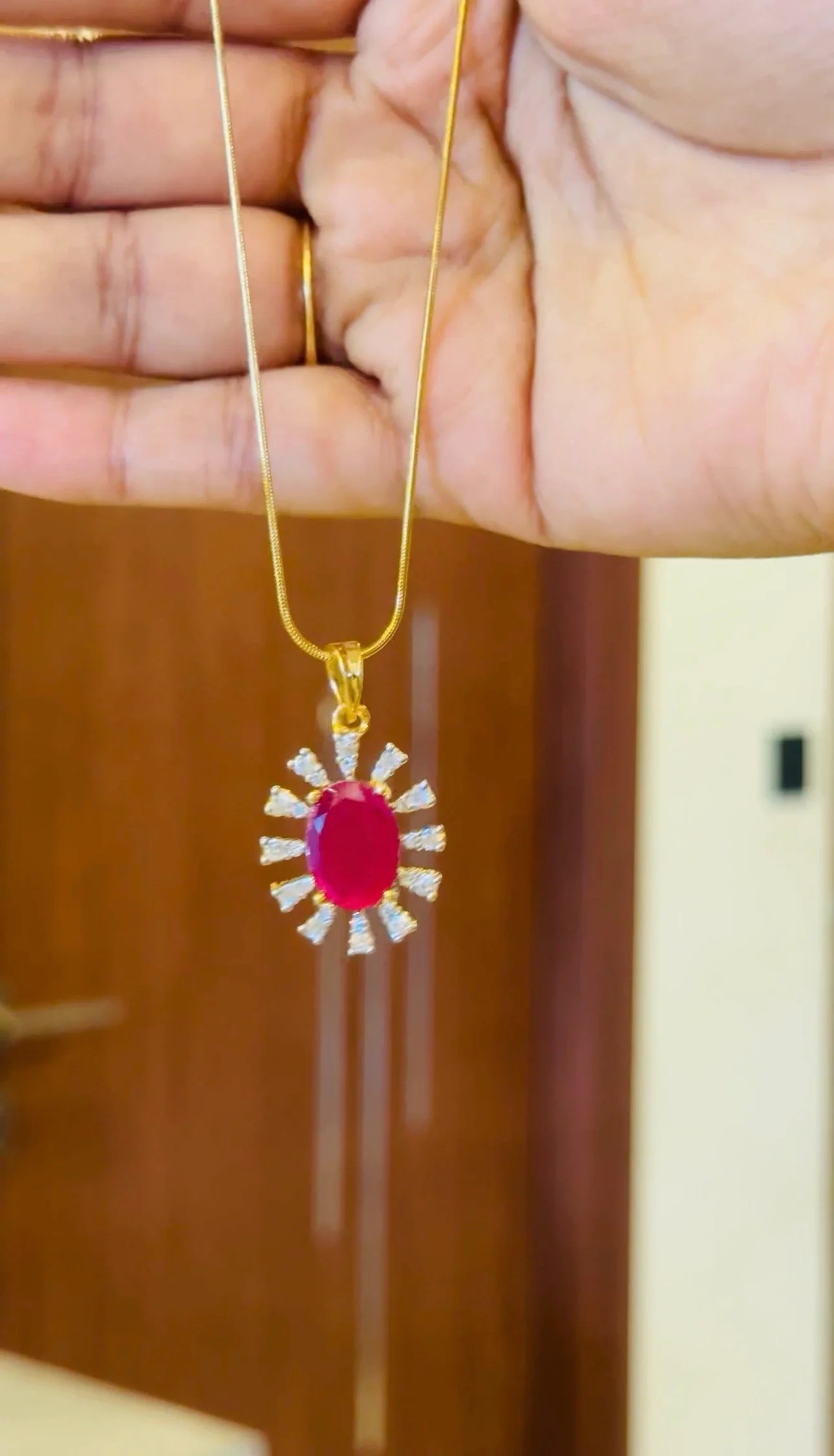 Diamond replica pendant set (ruby)
