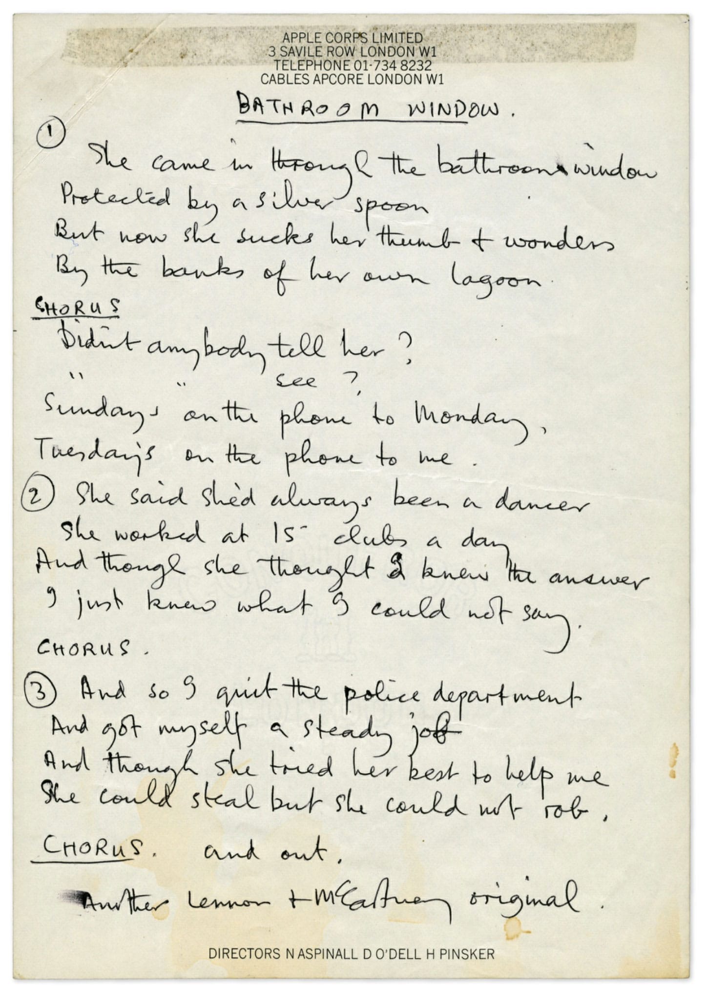 Song Lyric Sunday: She Came In Through The Bathroom Window