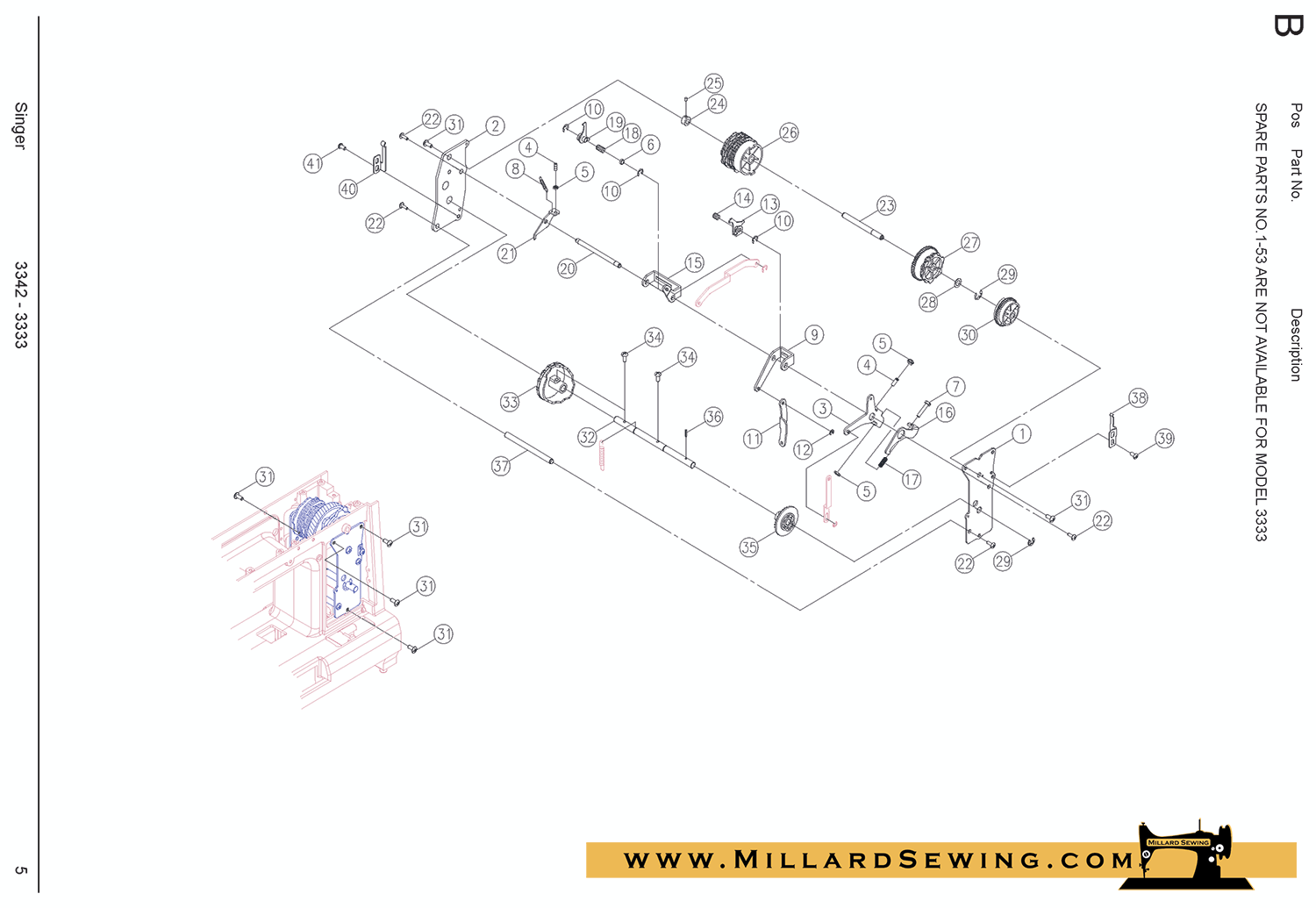 Bracket, Cam Shaft for Singer 3333 & 3342 Sewing Machines – Millard ...