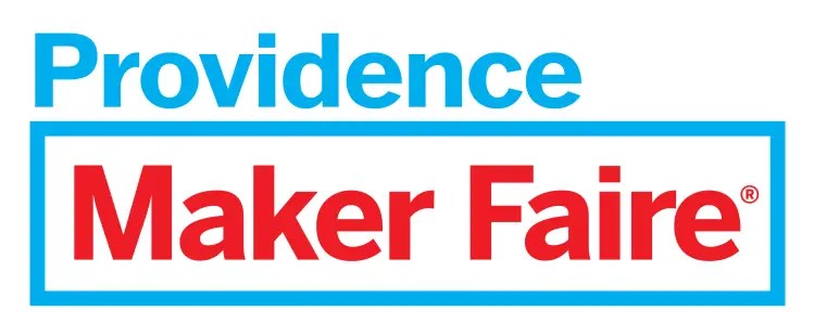 Maker Faire Providence logo consisting of the word Providence in blue above a blue rectangle containing the words Maker Faire in red