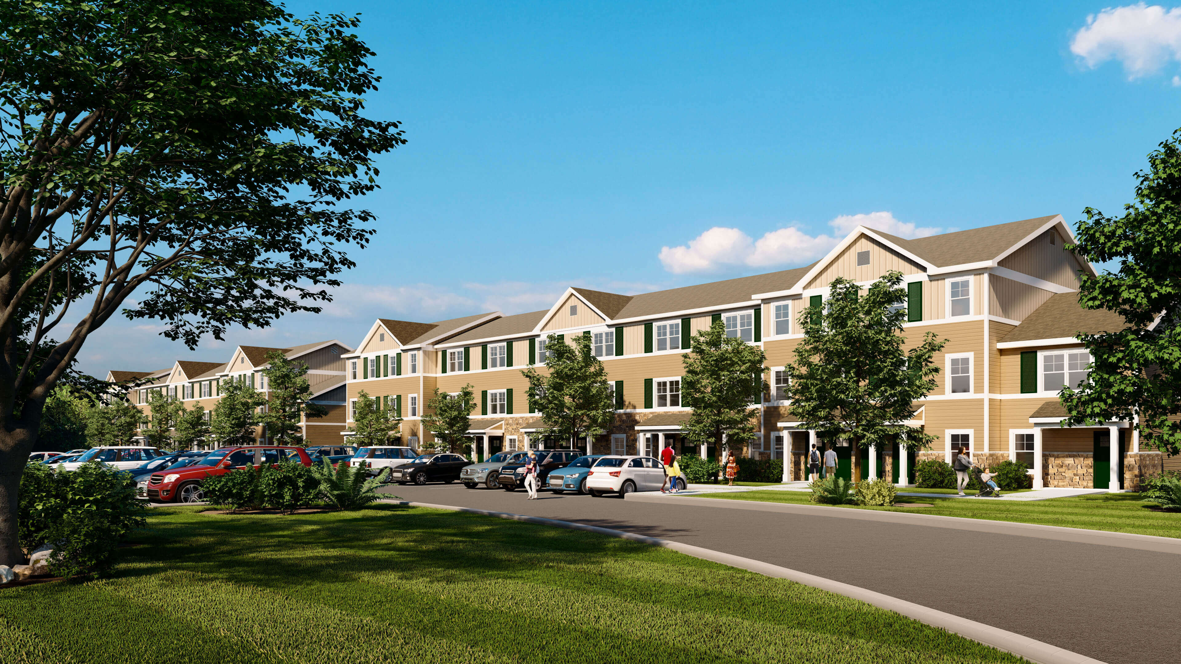 Exterior rendering of Millstone Commons affordable housing community in Millstone, NJ