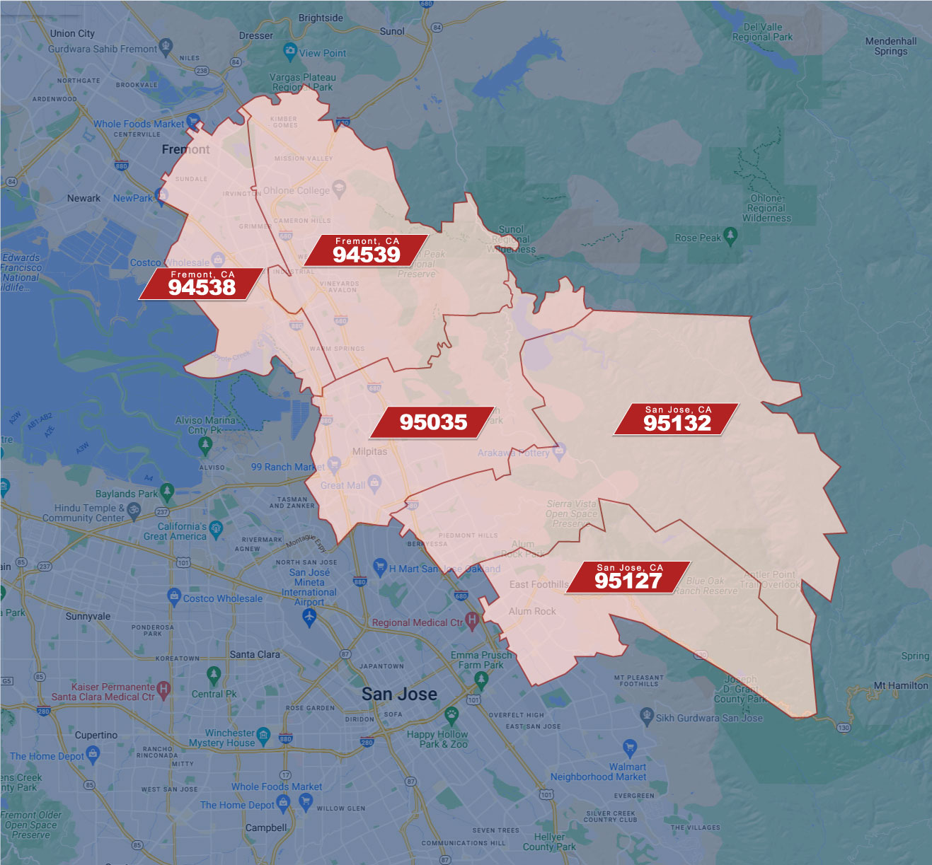 Milpitas CA Zip Code Map Team Husain Real Estate Milpitas CA Zip Code Map V3 
