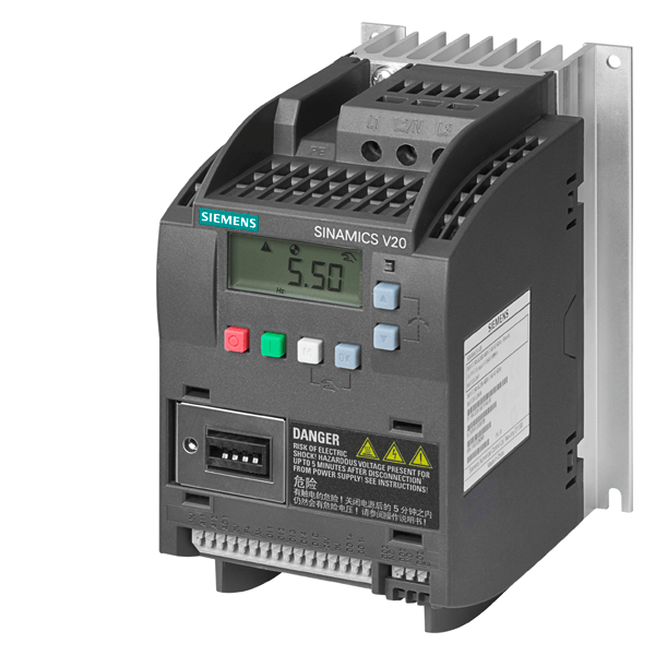 Variador de frecuencia Siemens serie SINAMICS V20, 1,5 kW, 400 V ac, 3 fases, 4,1 A, 0 → 550Hz, IP20, Modbus (2) — MIM Market