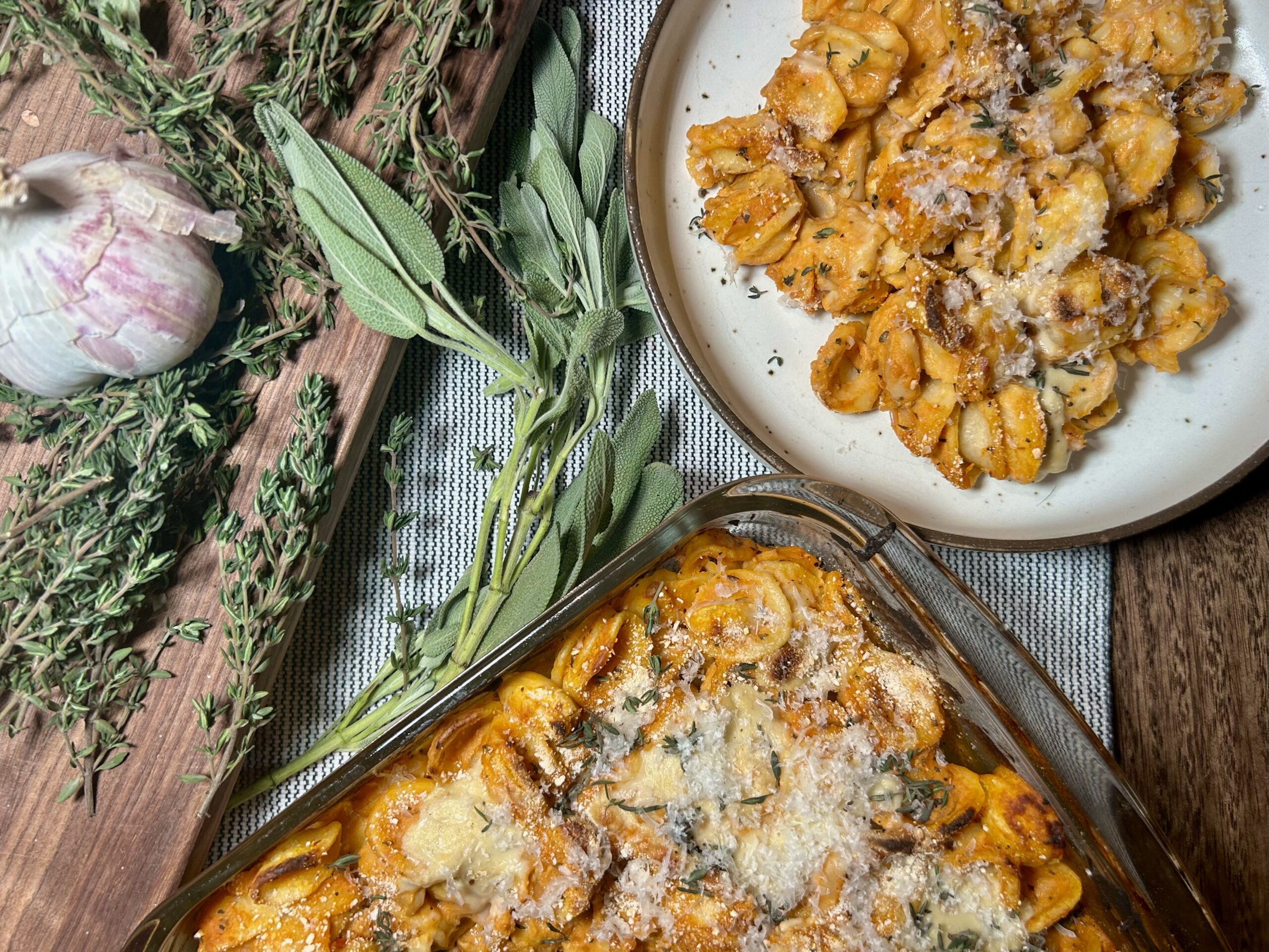 pumpkin sage white bean pasta bake healthy fall recipe dinner dairy-free vegan
