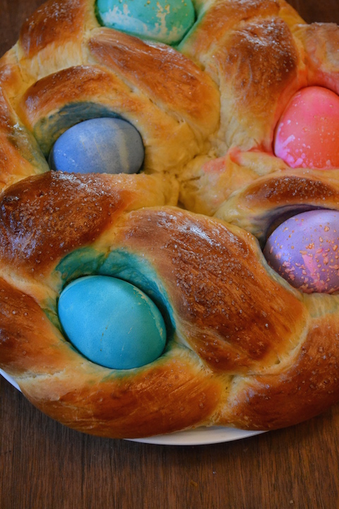 Easter Bread with Dyed Eggs