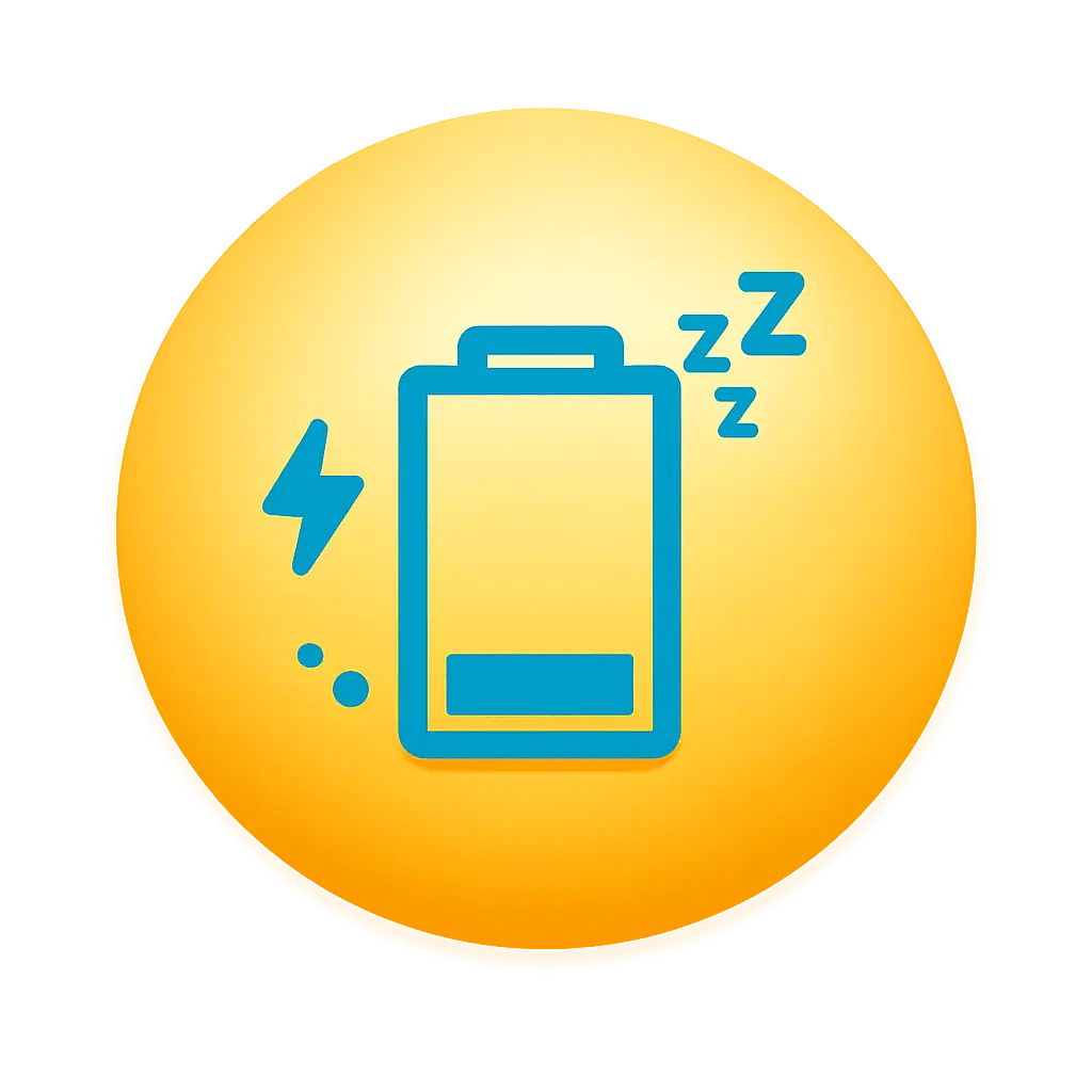 Minimalist low battery icon in teal on golden yellow background representing lethargic depression symptoms including chronic fatigue, brain fog, low motivation, and exhaustion