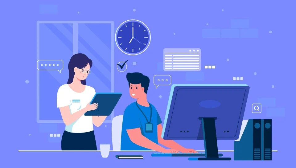 IT team collaborating in a digital workspace representing managed services and AI-driven shared centers.