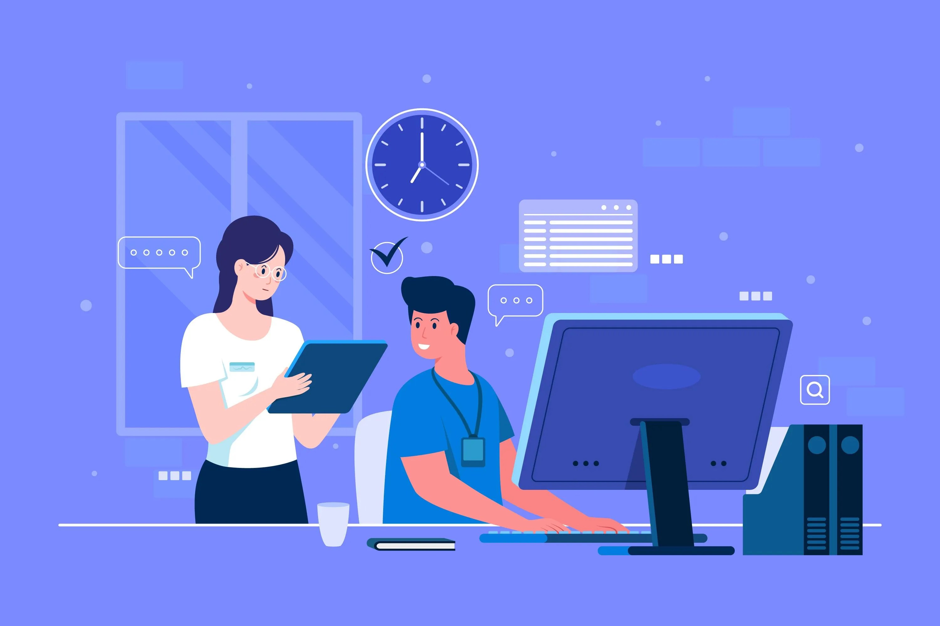 IT team collaborating in a digital workspace representing managed services and AI-driven shared centers.