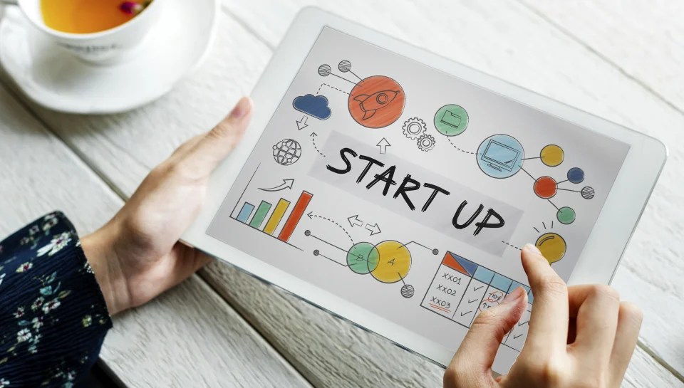 Startup planning and strategy illustration viewed on tablet