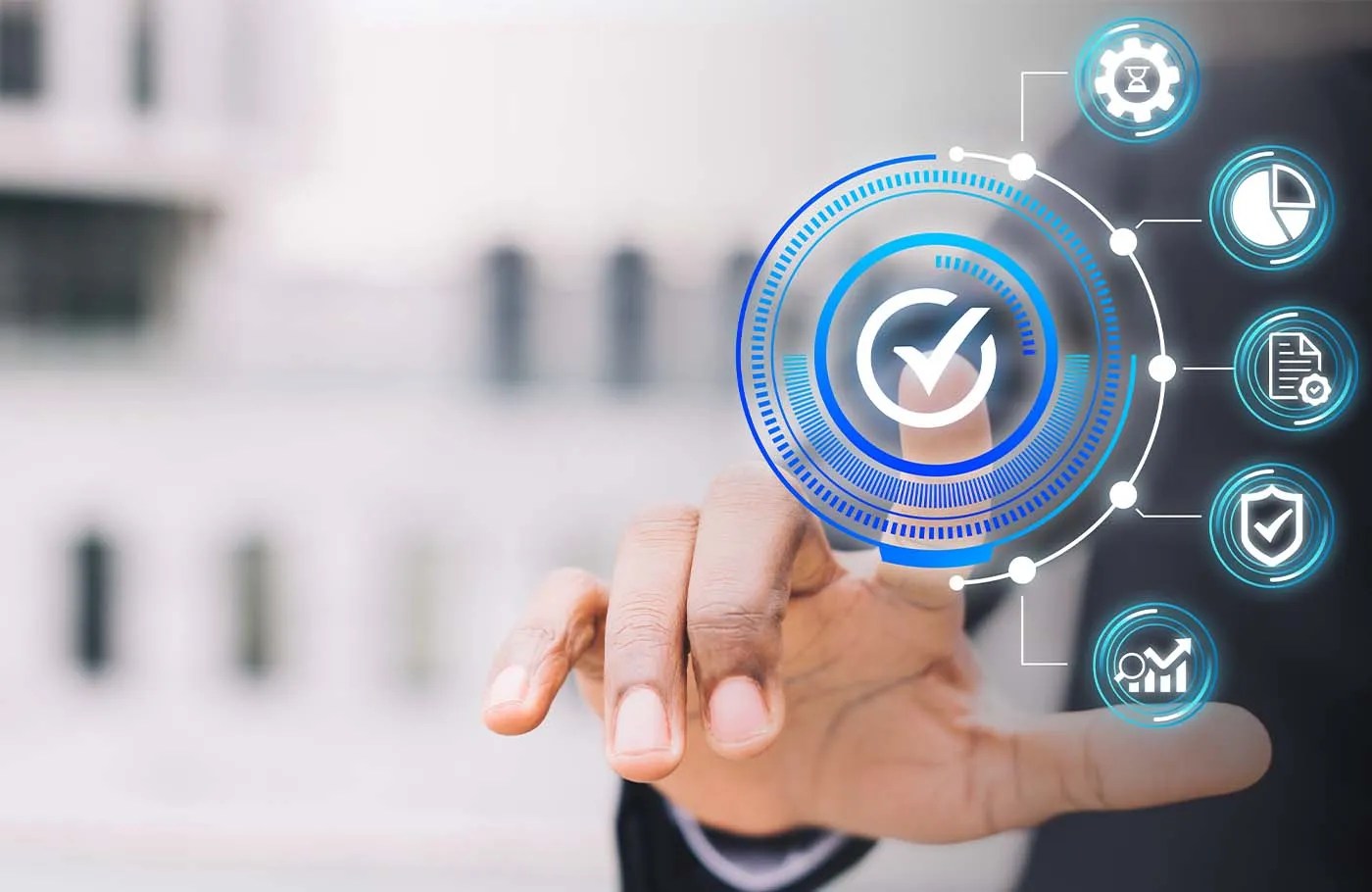 Digital compliance and quality assurance concept with verification icons