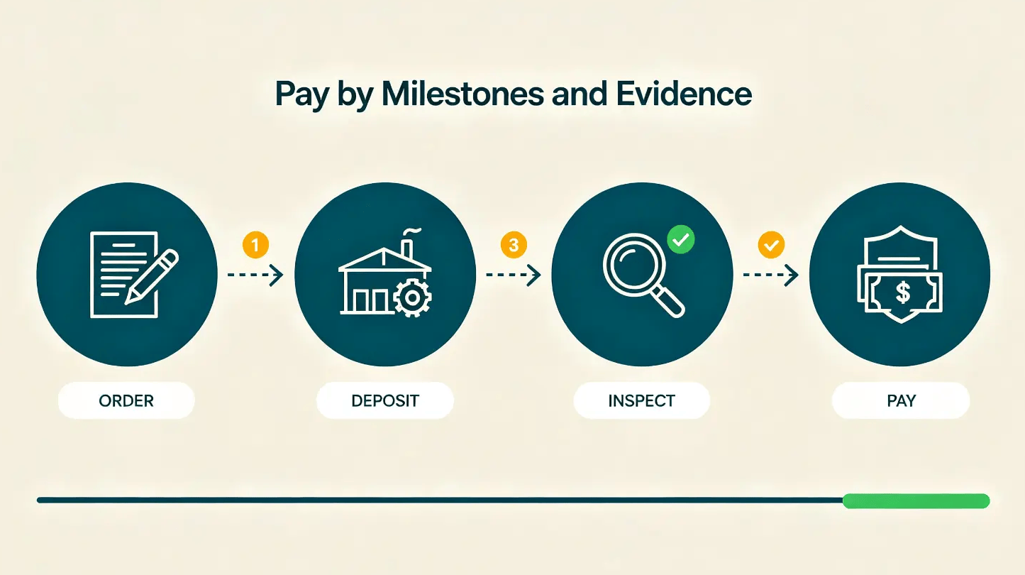 Payment milestones for a China order and the evidence required to release each payment