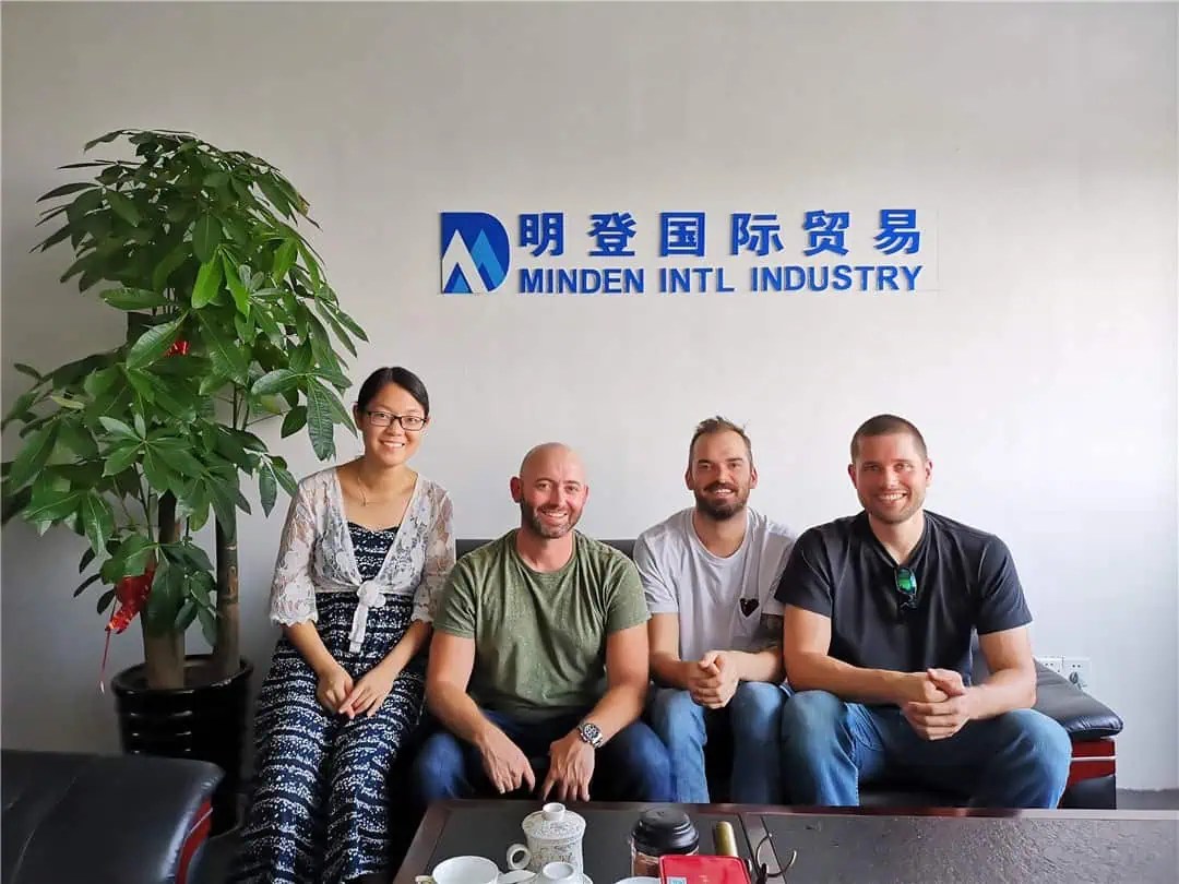 A photo of Minden, a Chinese sourcing agent, with a client.