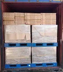 Baking paper pallets loaded in a high-cube container