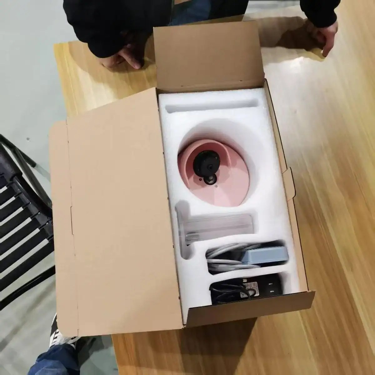 Retail carton opened to check foam insert, accessories and packed configuration
