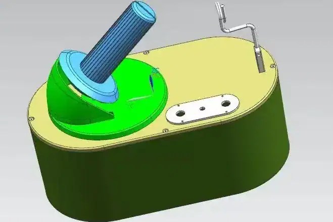 CAD assembly showing how part split drives tooling cost in product development