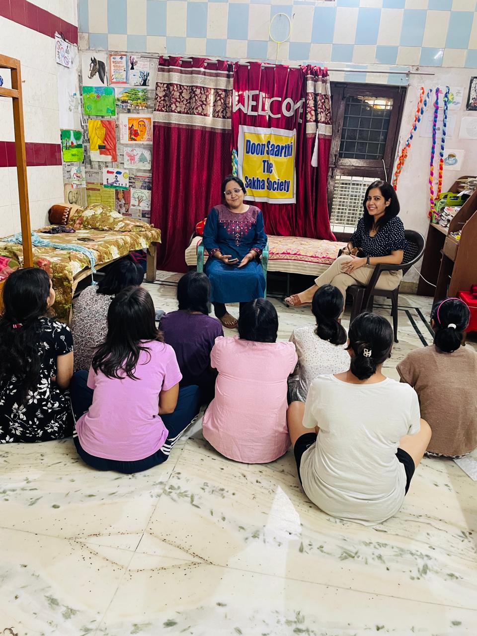 Interacting with children at an orphanage