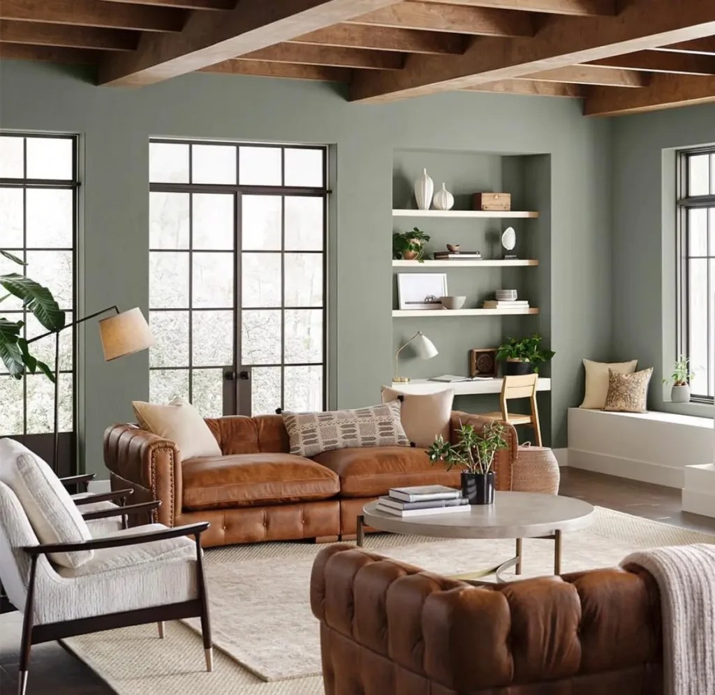 10 Gorgeous Green Paint Colors for Living Rooms (Part 1) 9 evergreen fog sherwin williams living room