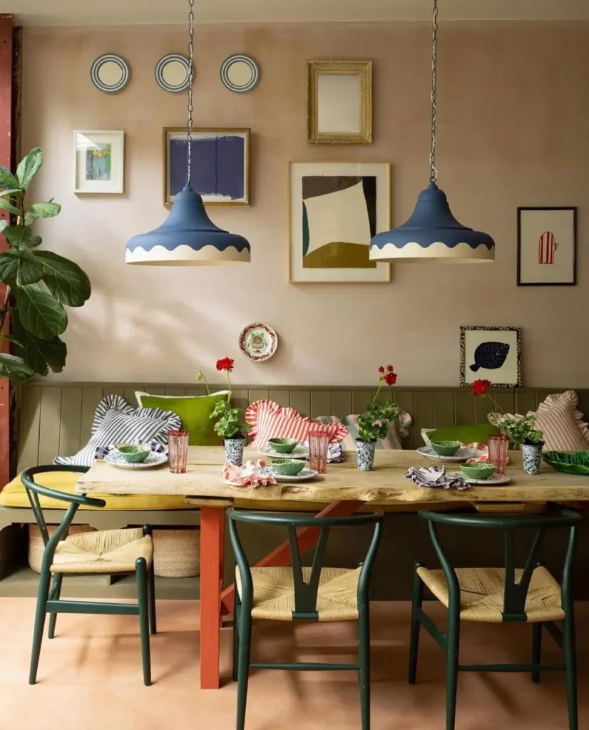 two pendant lights over rectangular table