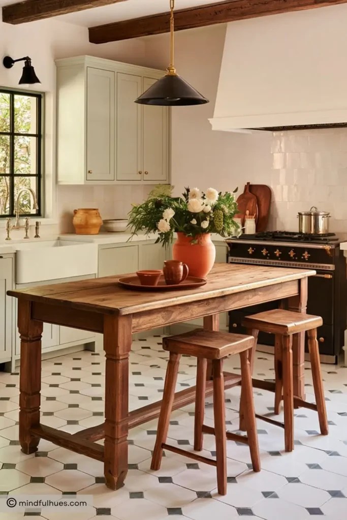 The Farmhouse Table Might Be the Hardest-Working Piece in Your Home, Here Is Why 17 Farmhouse Kitchen table prep Space