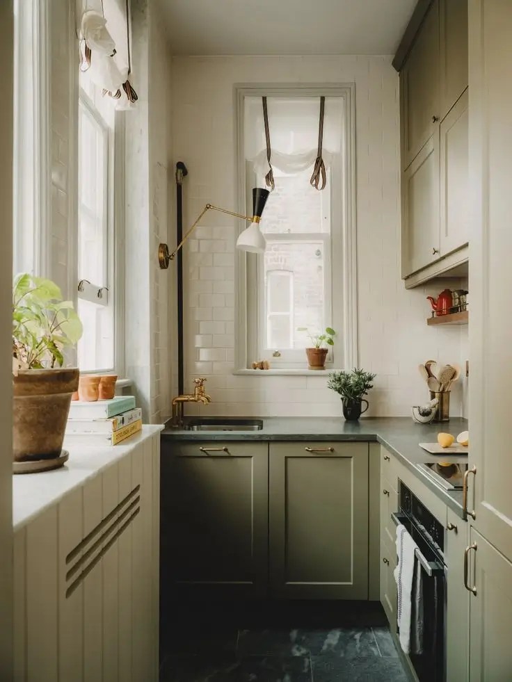 small kitchen layered lighting overhead