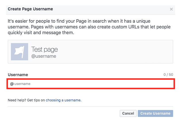 Facebook Business Page Username 