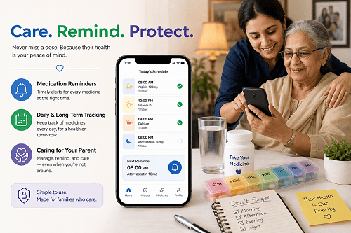 Medication reminder app for daily doses and schedules