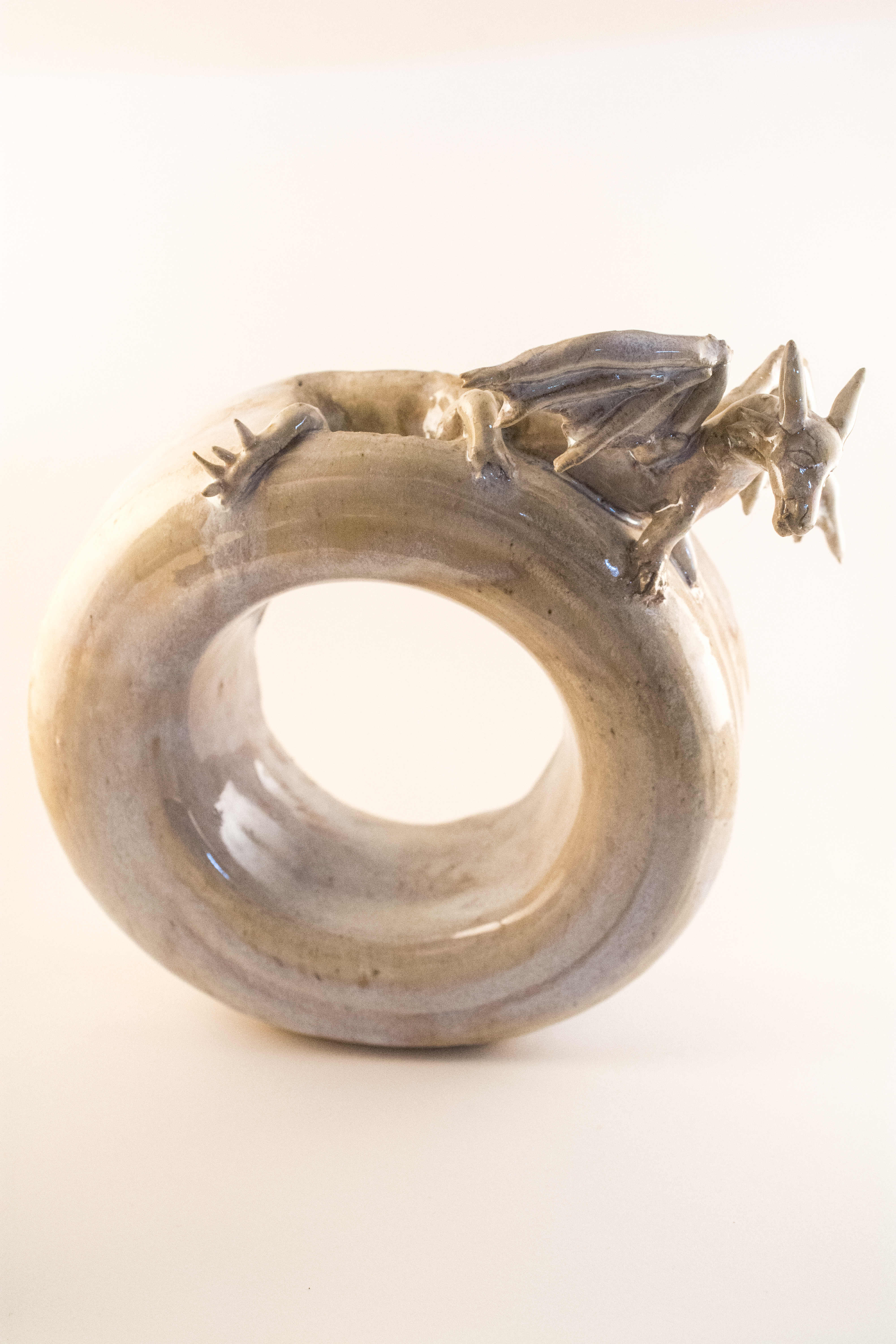 Dragon Sculptural Donut Form (Cone 10, Rutile Glaze)
