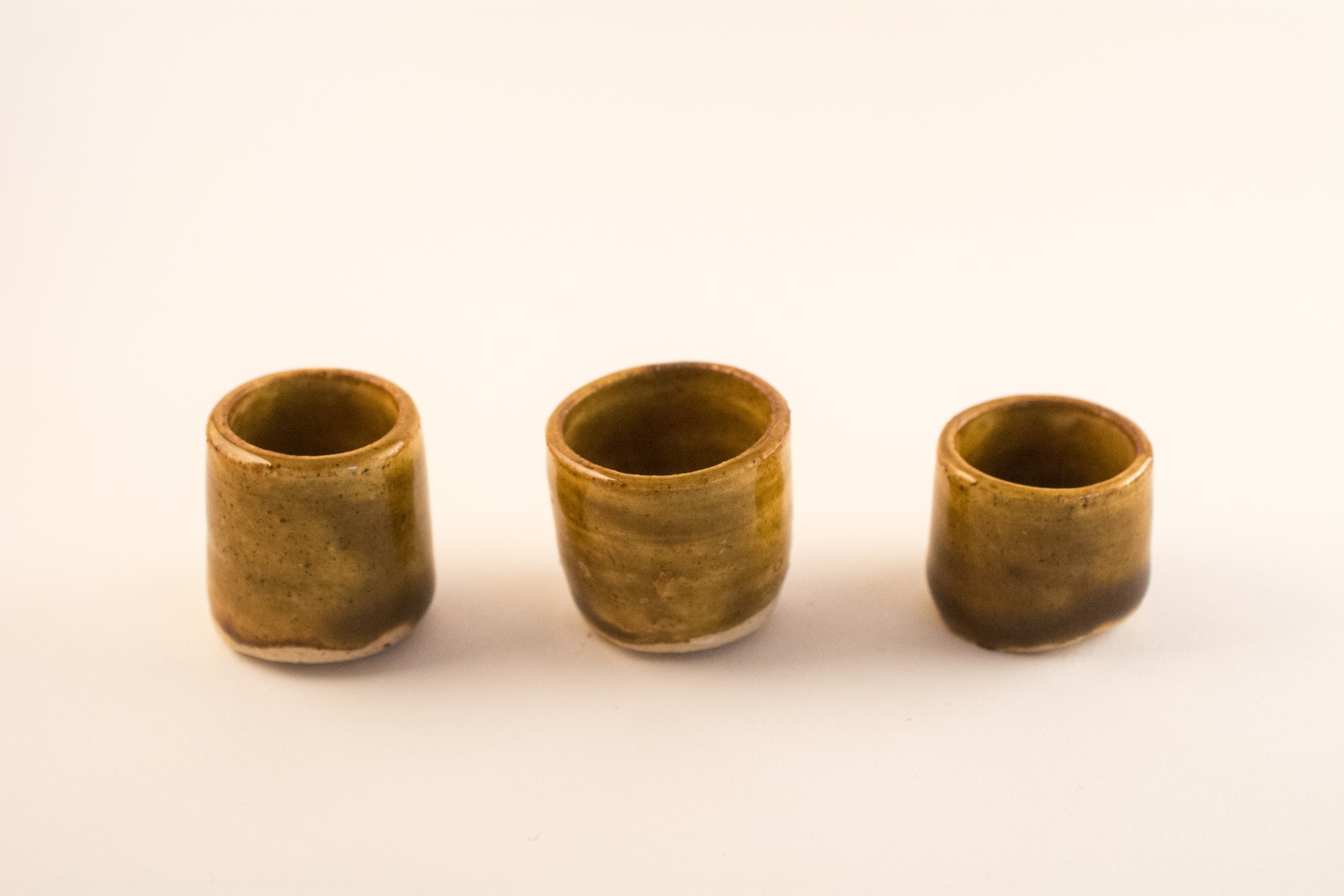 Miniature Cups (Cone 10, Amber Celadon Glaze)
