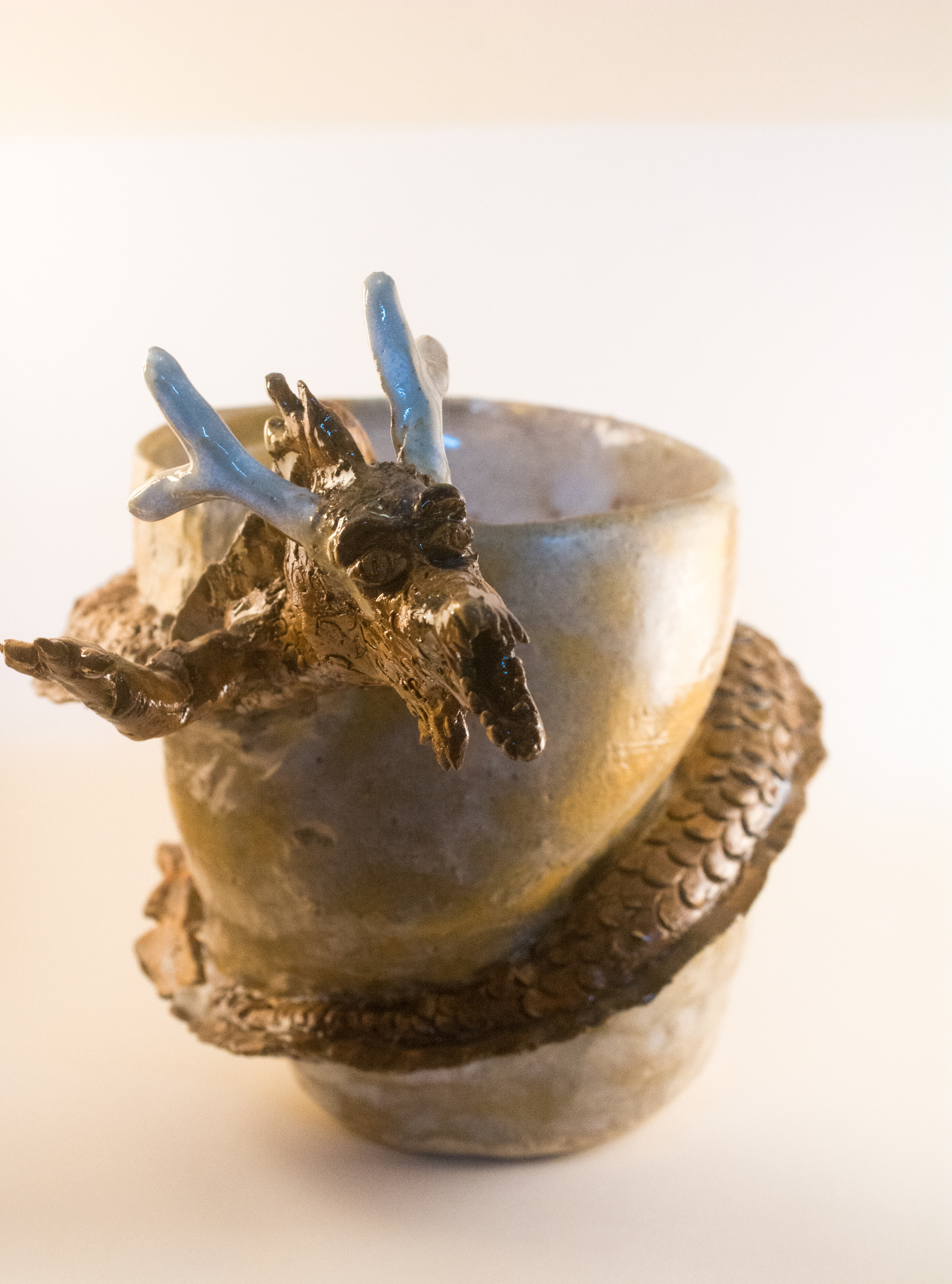 Dragon Vase (Cone 10, White and Woo Blue Glazes)