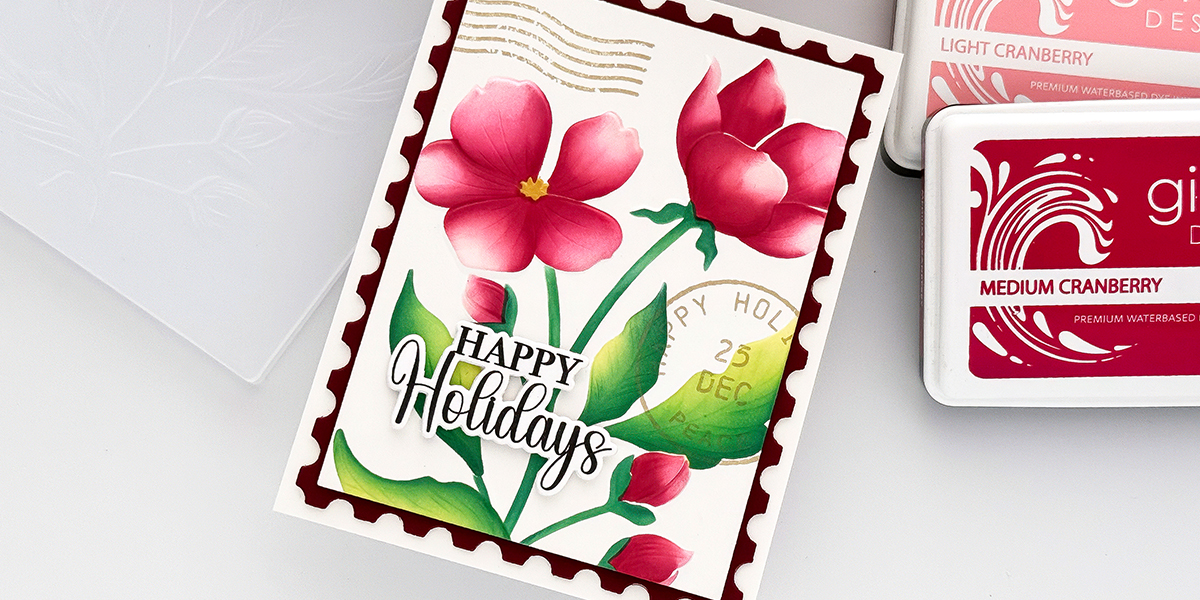 postage themed christmas card with Gina K Designs