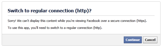 Facebook HTTP Fallback Message