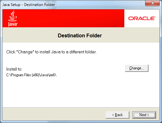 Java Setup - Destination Folder Screen Java Setup - Destination Folder Screen