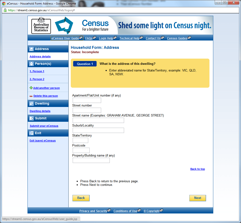 eCensus Form Setup (Address Information)