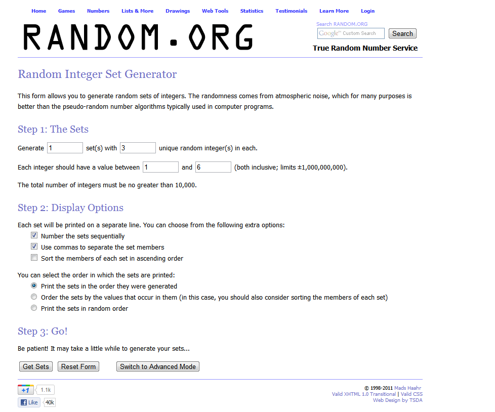 Random.org - Random Integer Sets