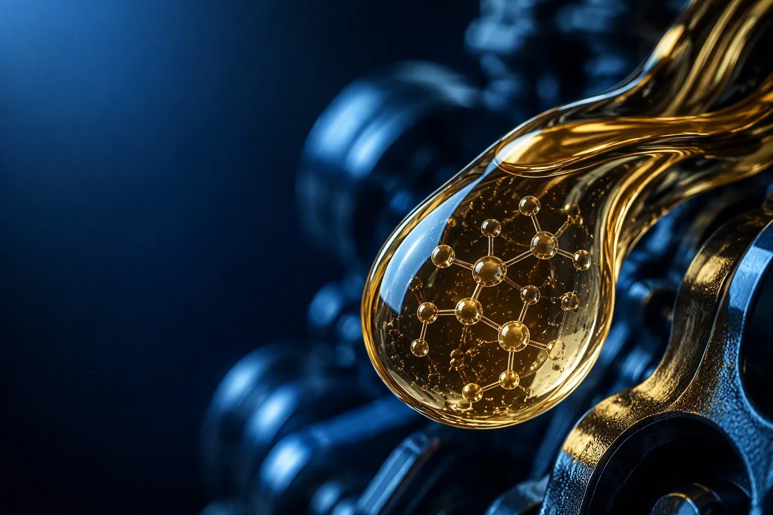 ZDDP Anti-Wear Additive: How Zinc Dialkyl Dithiophosphate Protects Your Engine 1 ZDDP anti-wear additive golden oil droplet with molecular chain structure